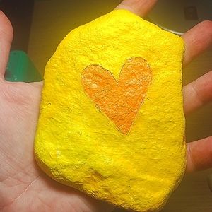 Large Handmade River Rock Stone Art ❤️ orange and yellow Hand-painted